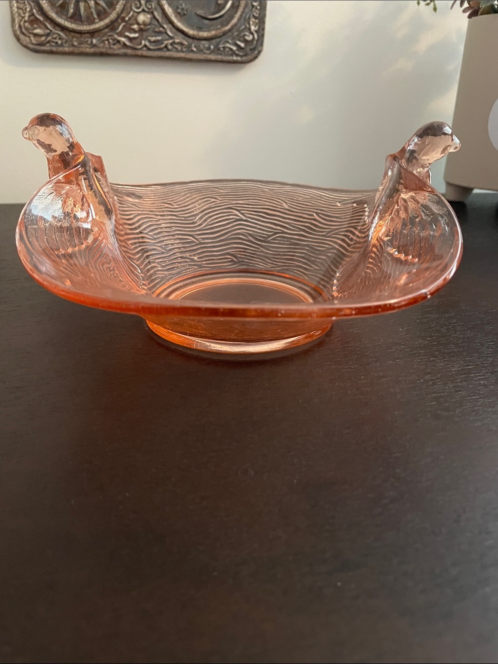 Vintage Fenton Pink Glass Bird Nest Dish